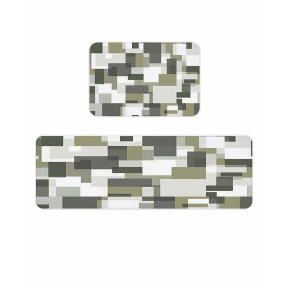 Retro Splicing Modern Art Kitchen Mats for Floor 2 Piece, Green Gray Watercolor Absorbent Non-Slip Kitchen Rugs Comfort Standing Mat for Laundry, Hallways 20"x24"+20"x48"