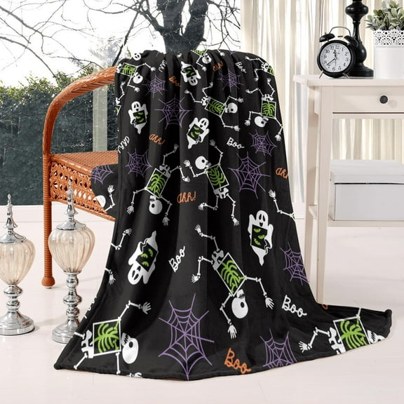 Retro Spooky Halloween Blanket 50x60 Inches Pumpkin Black Cat Full Moon Art Soft Plush Cozy Throw for Bed