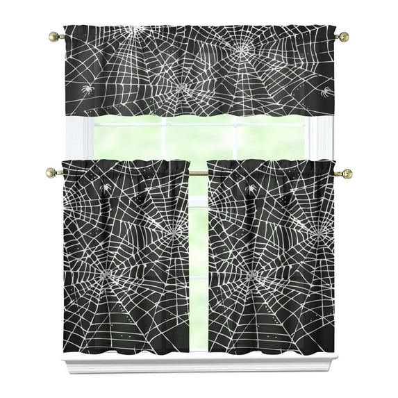 Retro Spooky Kitchen Curtains - Horror Themed Artwork Tier Set for Halloween Decor