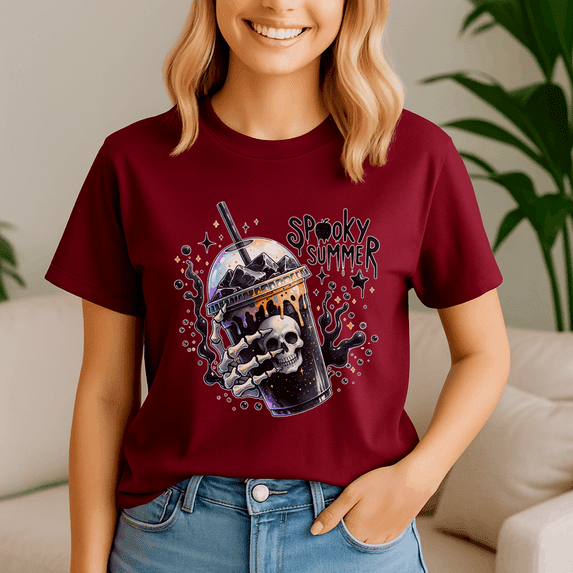 Retro Spooky Summer Skeleton Ice Coffee, Summerween Shirt, Summer Halloween TShirt, Cute Spooky Ghost Tee, Halloween Shirt, Halloween Gift, Ghost Beach , Pumpkin Spooky Season