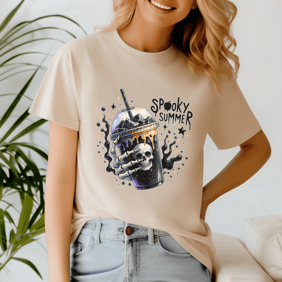 Retro Spooky Summer Skeleton Ice Coffee, Summerween Shirt, Summer Halloween TShirt, Cute Spooky Ghost Tee, Halloween Shirt, Halloween Gift, Ghost Beach , Pumpkin Spooky Season