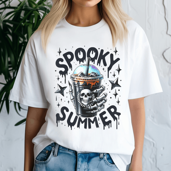 Retro Spooky Summer Skeleton Ice Coffee, Summerween Shirt, Summer Halloween TShirt, Cute Spooky Ghost Tee, Halloween Shirt, Halloween Gift, Ghost Beach , Pumpkin Spooky Season