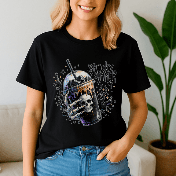 Retro Spooky Summer Skeleton Ice Coffee, Summerween Shirt, Summer Halloween TShirt, Cute Spooky Ghost Tee, Halloween Shirt, Halloween Gift, Ghost Beach , Pumpkin Spooky Season