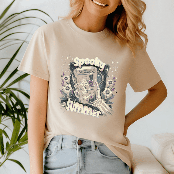 Retro Spooky Summer Skeleton Ice Coffee, Summerween Shirt, Summer Halloween TShirt, Cute Spooky Ghost Tee, Halloween Shirt, Halloween Gift, Ghost Beach , Pumpkin Spooky Season