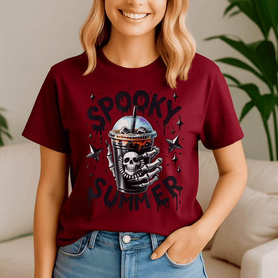 Retro Spooky Summer Skeleton Ice Coffee, Summerween Shirt, Summer Halloween TShirt, Cute Spooky Ghost Tee, Halloween Shirt, Halloween Gift, Ghost Beach , Pumpkin Spooky Season