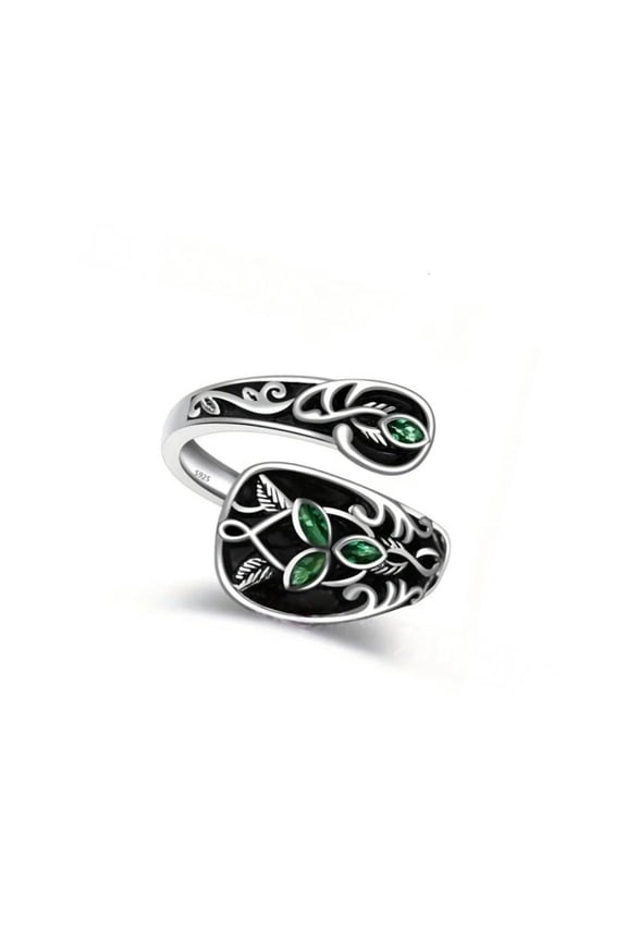 Retro Spoon Designs Adjustable Leaves Rings Green Stone Jewelry Nature Inspired Adjustable Vintage Jewelry For Her