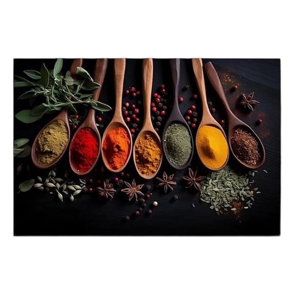 Retro Spoon & Spice Canvas Art Print, Kitchen & Restaurant Themed Wall Decor Poster, Unframed Art Picture Core, Ideal for Home Dining Room & Commercial Culinary Space Decoration