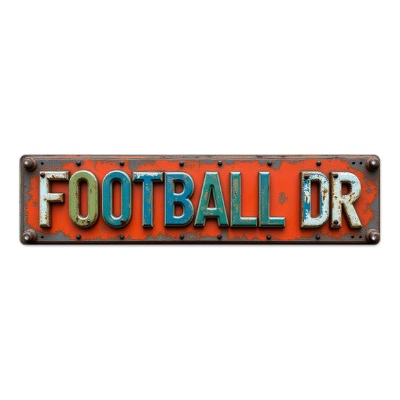 Retro Sports Street tin signs 16*4 in Aged Iron Panel"FOOTBALL DR orange background plate" mens wall decor grunge wall decor wall plaques garage Peeling paint effect