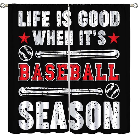 Retro Sports Themed Curtains,Classic Sports Baseball Fashion Patterns Prints Blackout Rod Pocket Window Treatments Drapes for Boys Girls Teens Bedroom Nursery84x84in