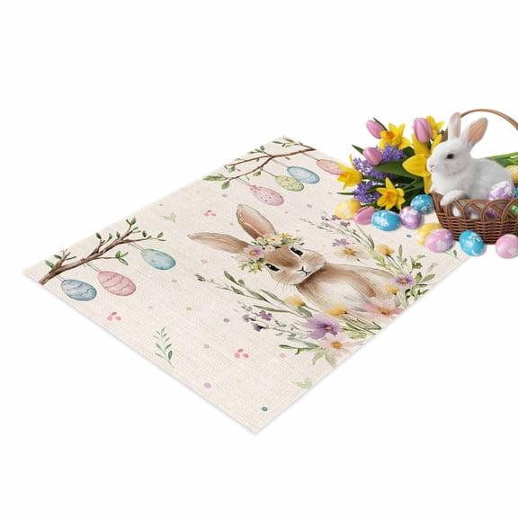 Retro Spring Door Mat Easter Bunny Cute Rabbit Colorful Eggs Floral Non Slip Absorbent Entrance Mat Washable Low Profile Indoor Doormat for Front Door Entryway Entry 16"x24"