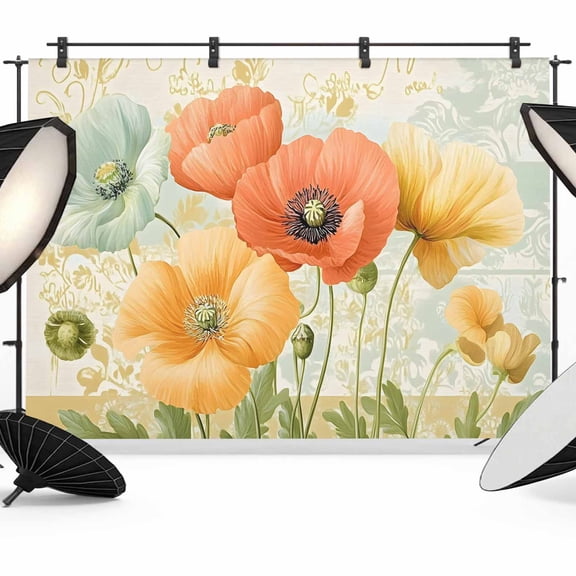 Retro Spring Floral Backdrop for Photography,Fabric Photo Background Backdrop,Watercolor Farmhouse Summer Flowers Photo Booth Background for Portrait Photoshoot Video Wedding Decoration Banner 7x5ft