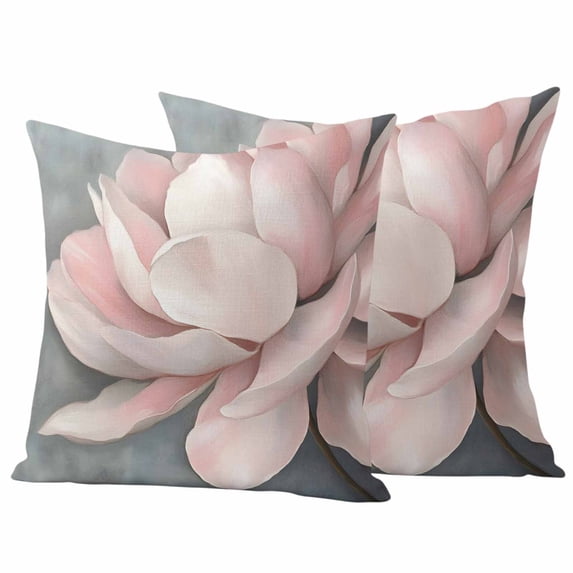 Retro Spring Floral Pillow Covers 2 Pack Watercolor Pink Lotus Flower Botanical Pillowcase Waterproof Outdoor Throw Pillow Cover for Patio Garden Square Cushion 18”x18”