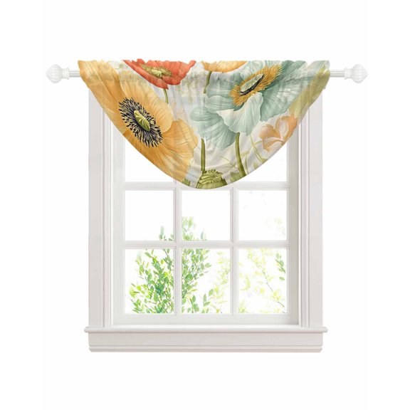 Retro Spring Floral Sheer Waterfall Valance Curtains for Window, Watercolor Pastoral Summer Flowers Rod Pocket Sheer Topper Swag Curtains for Living Room, Kitchen 38.5"W x 47.2"L, 1 Panel