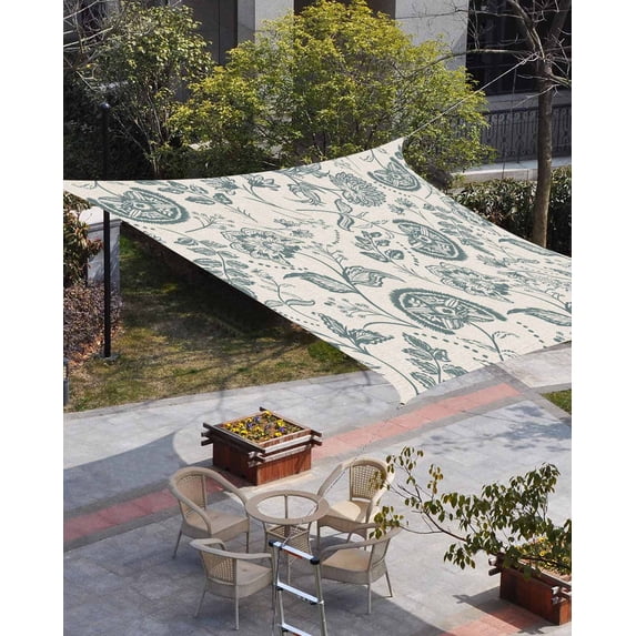 Retro Spring Floral Sun Shade Sail 6.5'x10' Rectangle Outdoor Shade Canopy, Vintage Summer Botanical Farmhouse Porch Shades Outdoor Sun Blocking Screen, Sunshade Cloth Covers for Patio/Deck/Garden