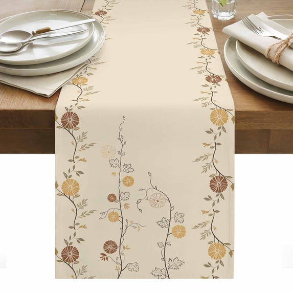 Retro Spring Floral Table Runner - 48 Inch Long, Kitchen Dining Table Runner Dresser Scarves, Farmhouse Botanical Flowers Farmhouse Decor for Coffee Tables Wedding Party Banquet