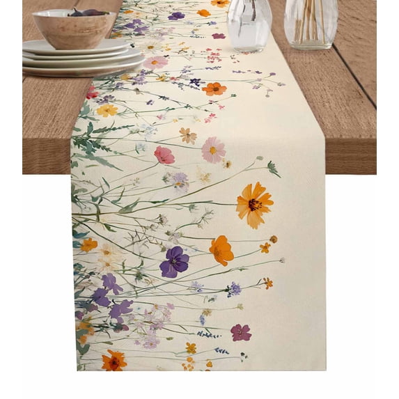 Retro Spring Floral Table Runner Cotton Linen 60 Inch Holiday Dresser Scarves, Botanical Flowers Summer Tablerunner for Kitchen Coffee Dining Bedroom Home Living Room Dinner Scarf Décor 13''x60''