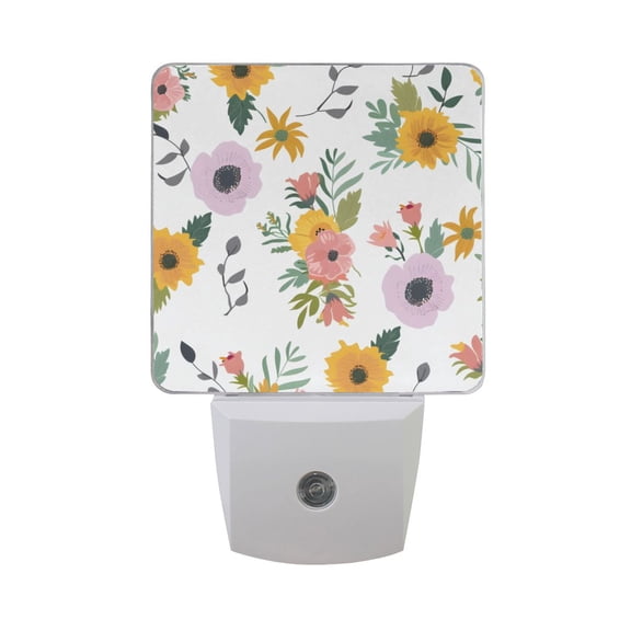 Retro Spring Flowers Night Light 2 Pack LED Nightlight Plug into Wall Dusk to Dawn Sensor Soft White