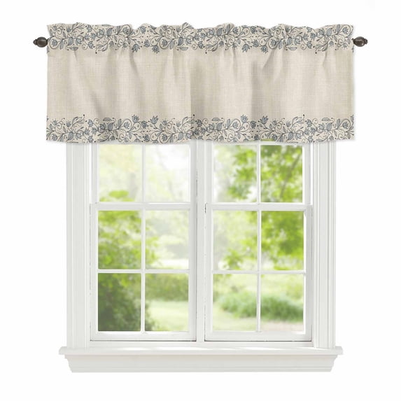 Retro Spring Flowers Window Valance for Kitchen, Lines Countryside Vintage Rod Pocket Short Curtain for Small Windows, Light Filtering Decorative Valance, 42 x 18 Inch