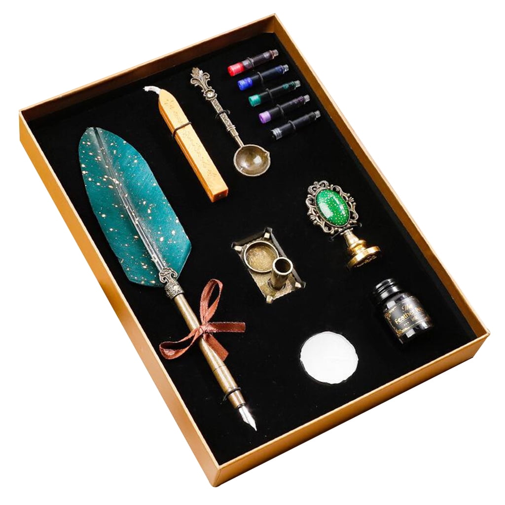 Retro Sprinkle Gold Pen Retro Quill Pen Set Quill Pen Writing Quill Pen Wax Seal Stamp