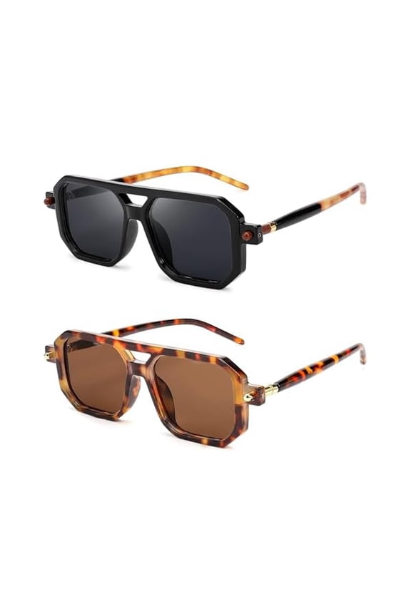 Retro Square 70s Flat Aviator Sunglasses Women Men Vintage Trendy Plastic Frame Sun Glasses UV400 Protection