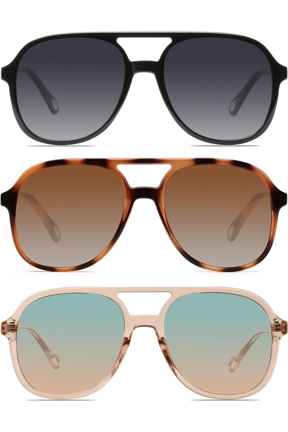 Retro Square Aviator Sunglasses for Womens Mens Vintage 70s Double Bridge Sun Glasses