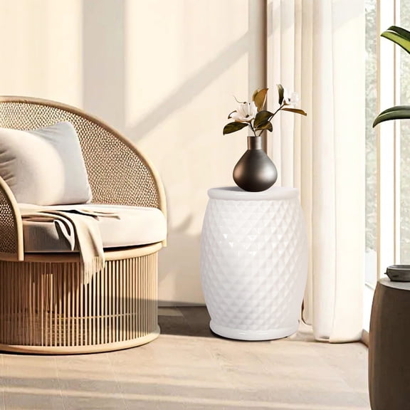 Retro Square Lattice Design / Indoor & Outdoor Use / Durable and Easy-to-Clean Ceramic Stool