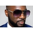 thumbnail image 1 of Retro Square Pilot Sunglasses Women Men 70s Vintage Trendy Silver Frame Black Lens, 1 of 9