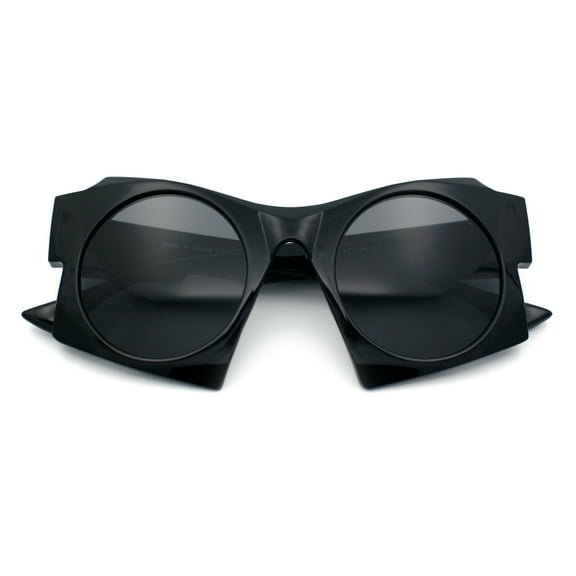 Retro Square Round Circle Lens Plastic Geometric Mod Sunglasses All Black