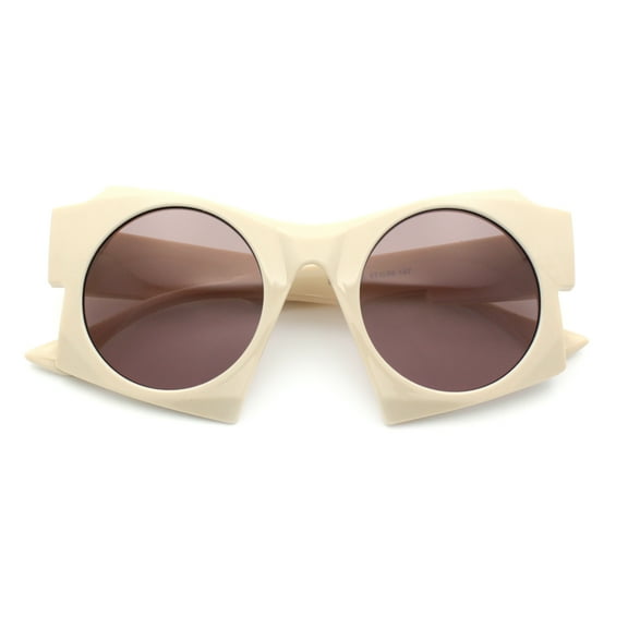 Retro Square Round Circle Lens Plastic Geometric Mod Sunglasses Ivory - Brown