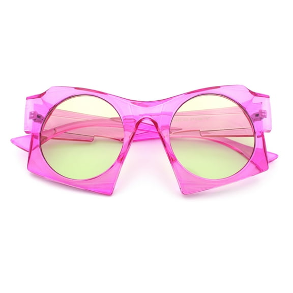 Retro Square Round Circle Lens Plastic Geometric Mod Sunglasses Pink - Yellow
