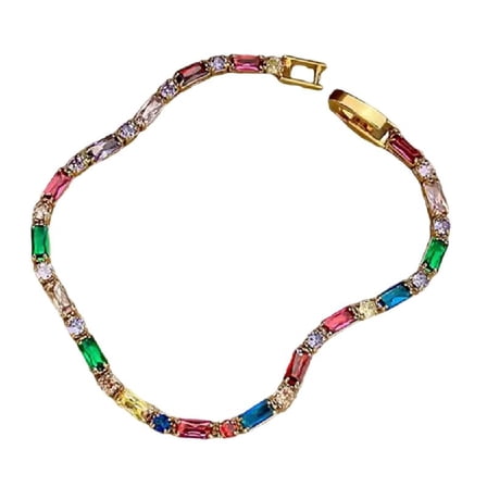 Retro Square Round Colorful Diamonds Necklace with Matching Bracelet Set