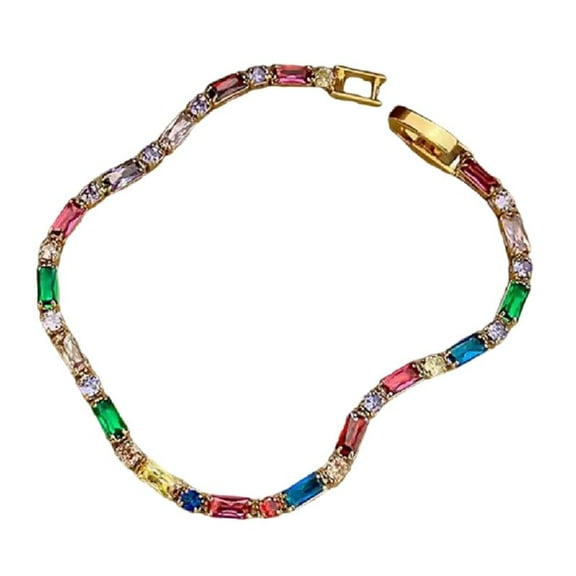 Retro Square Round Colorful Diamonds Necklace with Matching Bracelet Set