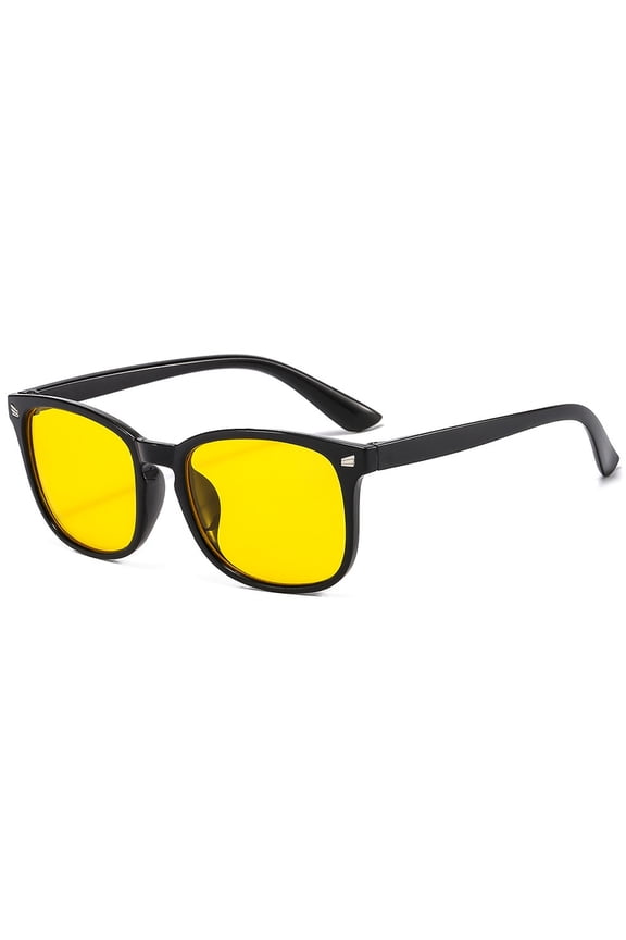 Retro Square Yellow Lens Sunglasses Blue Light Blocking Glasses Classic Black Frame Anti Glare Night Driving Glasses for Men Women Computer Gaming Reading Outdoor Use