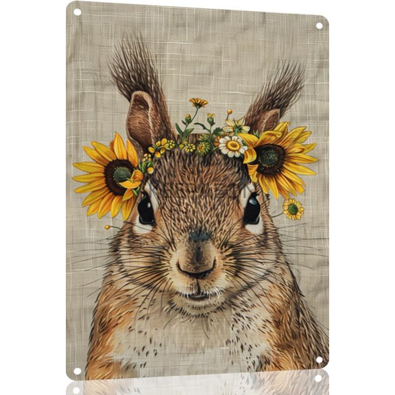 Retro Squirrel Tin Sign Metal Poster Vintage Wall Decor Sunflower for Pub Restaurants Cafe Club Plaque Man Cave Wall 12x8 Inch(5383)