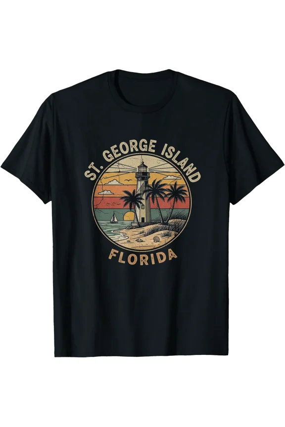 Retro St. George Island Florida Drawing Art Design T-Shirt