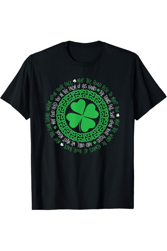 Retro St. Patrick's Day Irish Blessing T-Shirt - Lucky Four Leaf Clover Celtic Knot Graphic Tee for Men and Women - Vintage Green Shamrock Adult Apparel