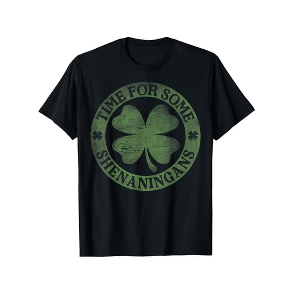 Retro St. Patrick's Day Shenanigans T-Shirt Funny Lucky Four Leaf Clover Graphic Tee for Men and Women Vintage Green Shamrock Top