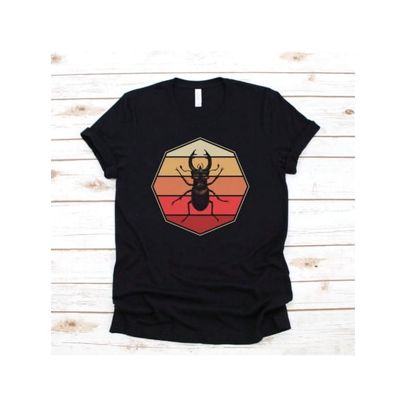 Retro Stag Beetle Graphic T-Shirt Vintage Sunset Insect Nature Lover Unisex Cotton Tee