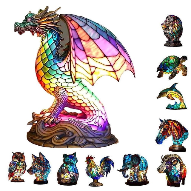 Retro Stained Glass Animal Table Lamp