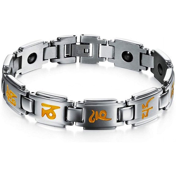 Retro Stainless Steel Brazil Hematite Magnetic Energy Black Stone Therapy Bracelet