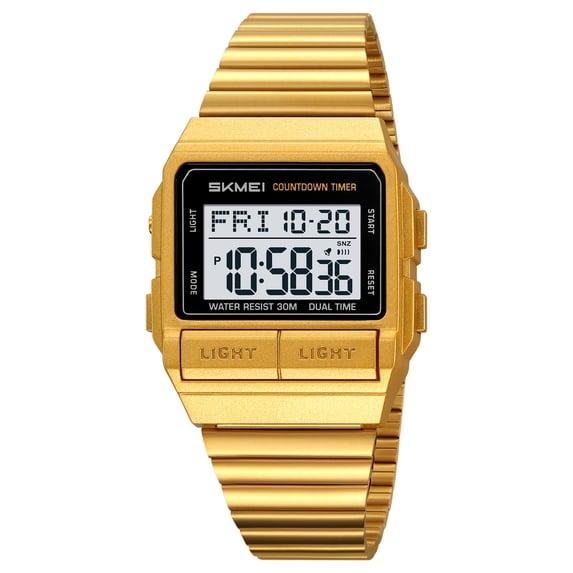 Retro Stainless Steel Digital Watch, 30M Waterproof with Luminous Display & Countdown Timer, Classic Square Design for Outdoor Sports & Business Wear