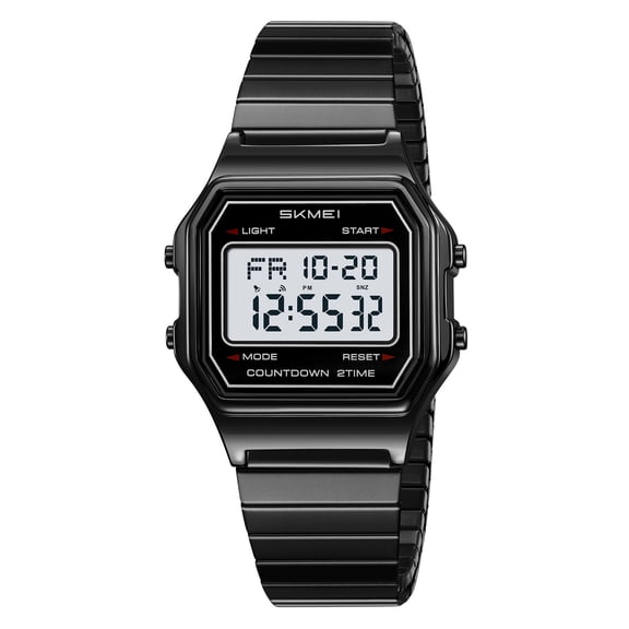 Retro Stainless Steel Digital Watch, Waterproof Luminous Timepiece, with Stopwatch & Countdown, Classic Design for Outdoor Sports & Business Wear