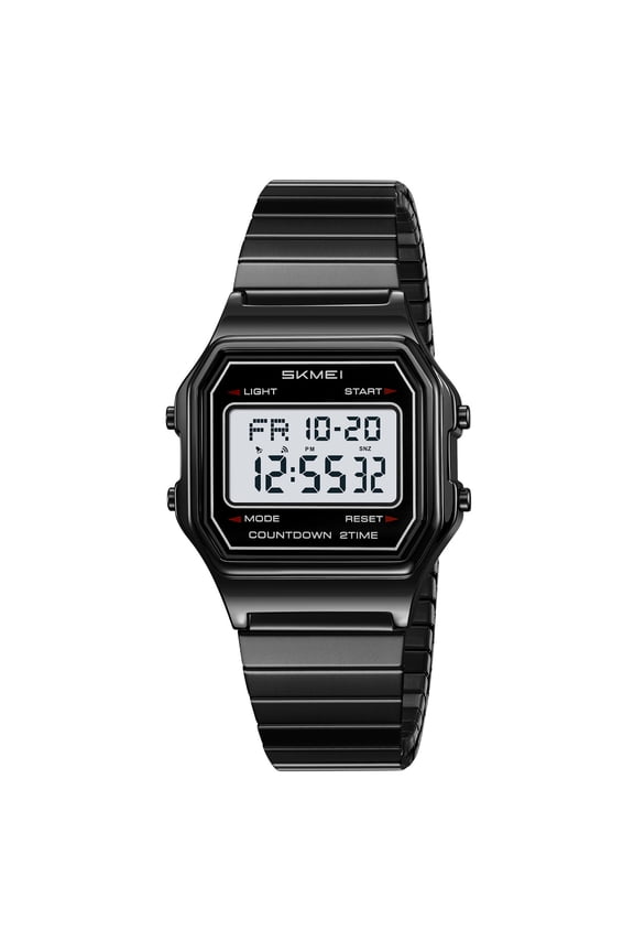 Retro Stainless Steel Digital Watch, Waterproof Luminous Timepiece, with Stopwatch & Countdown, Classic Design for Outdoor Sports & Business Wear