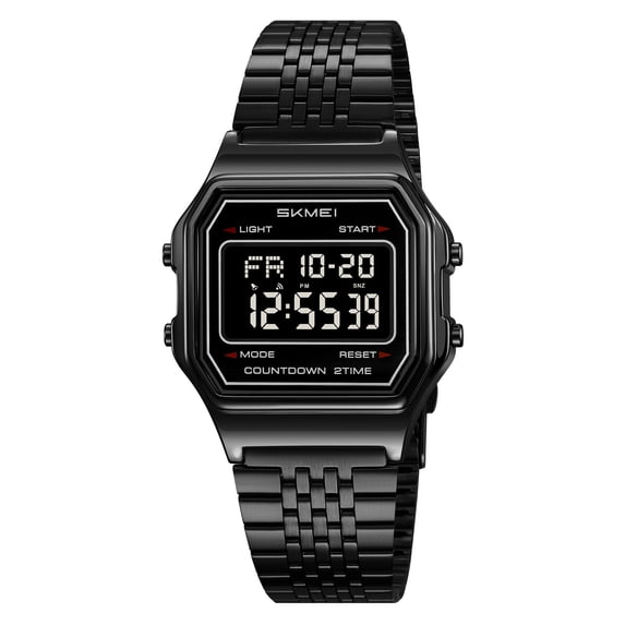 Retro Stainless Steel Digital Watch, Waterproof Luminous Timepiece, with Stopwatch & Countdown, Classic Design for Outdoor Sports & Business Wear