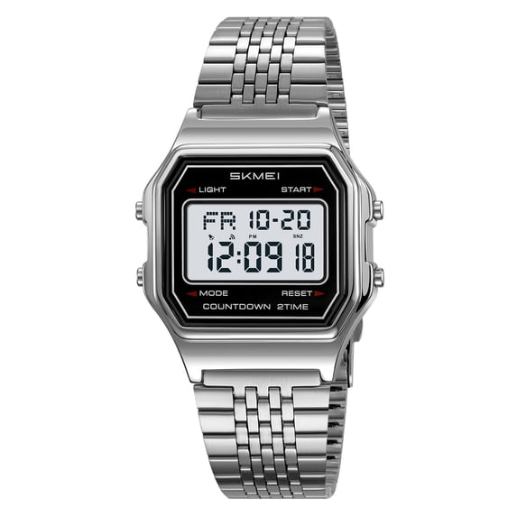 Retro Stainless Steel Digital Watch, Waterproof Luminous Timepiece, with Stopwatch & Countdown, Classic Design for Outdoor Sports & Business Wear