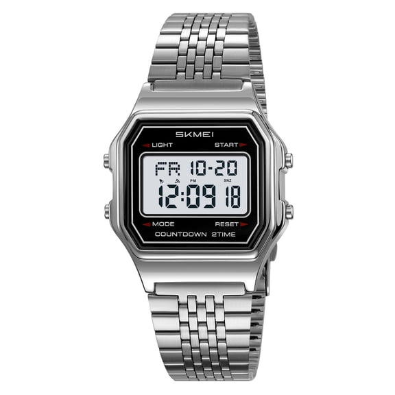Retro Stainless Steel Digital Watch, Waterproof Luminous Timepiece, with Stopwatch & Countdown, Classic Design for Outdoor Sports & Business Wear