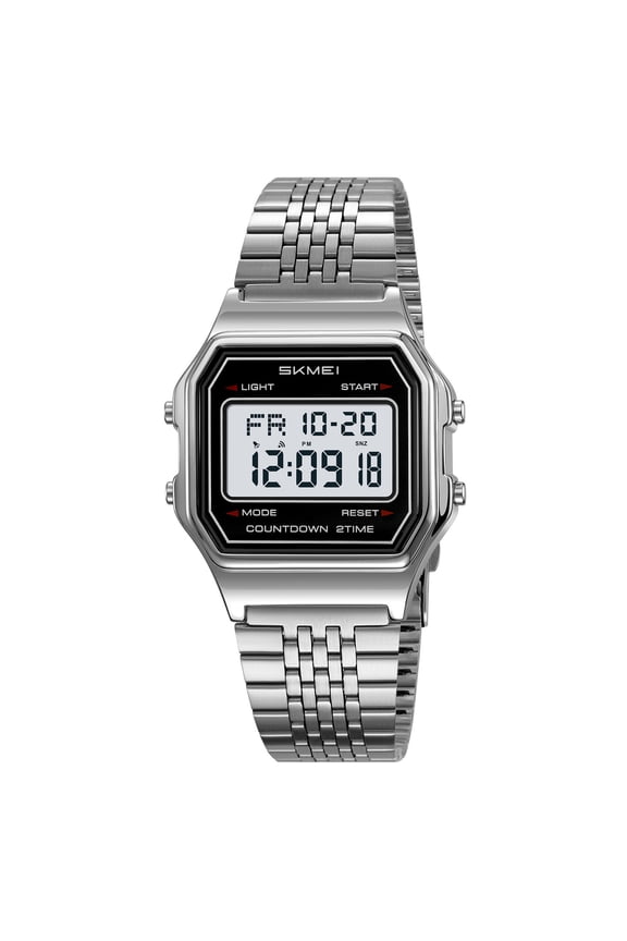Retro Stainless Steel Digital Watch, Waterproof Luminous Timepiece, with Stopwatch & Countdown, Classic Design for Outdoor Sports & Business Wear