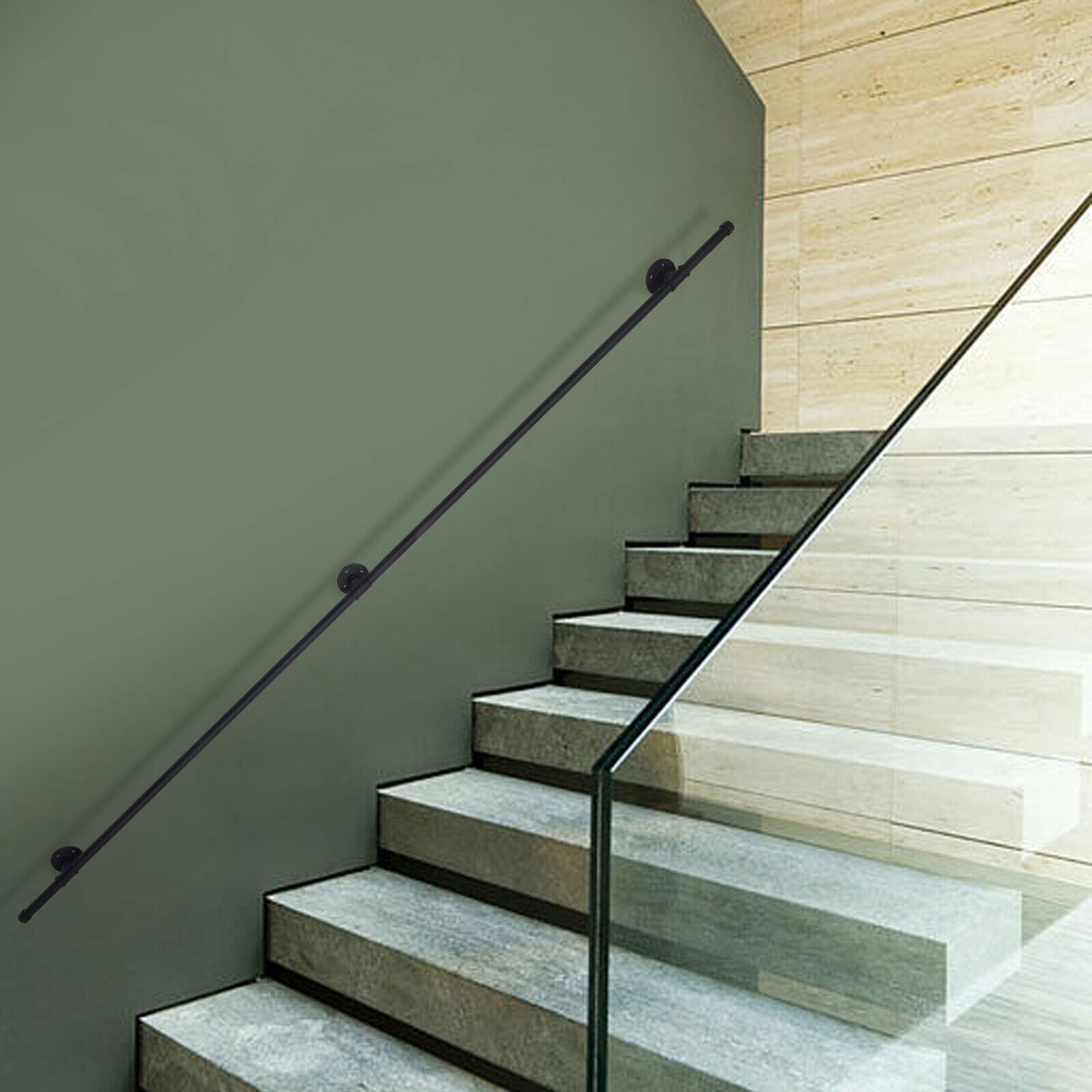 Retro Stair Handrail Staircase 8 FT Indoor&Outdoor Railing Industrial Pipe Hand Rail Black