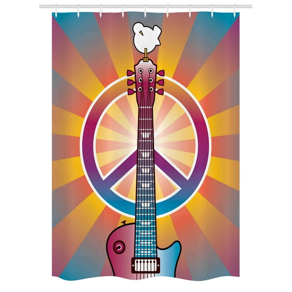 Retro Stall Shower Curtain, Colorful Guitar and Peace Symbol and Dove Dedicated to the Woodstock Artsy Tribute, Fabric Bathroom Set with Hooks, 54W X 78L Inches, Multicolor, by Ambesonne