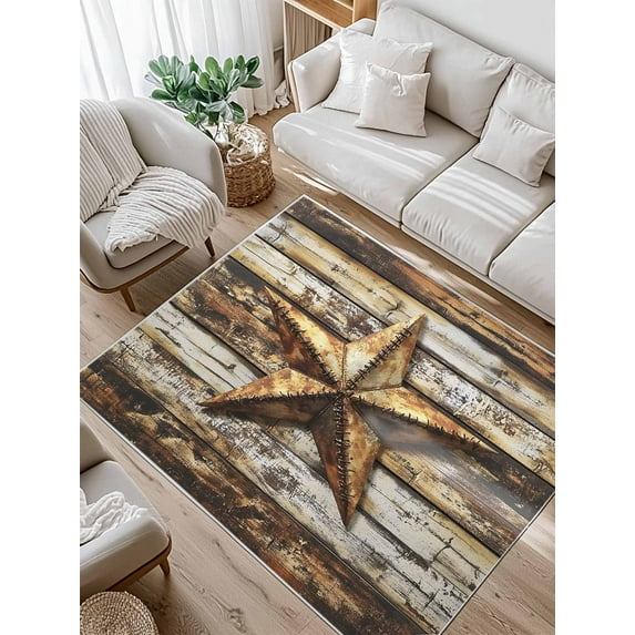 Retro Star Area Rug for Bedroom 3x5 Ft Country Texas Stars Worn-out Weathered Wood Super Soft fuzzy Throw Rug Non-Slip Fluffy Plush Indoor Floor Carpet for Living Room Nursery Home Decor